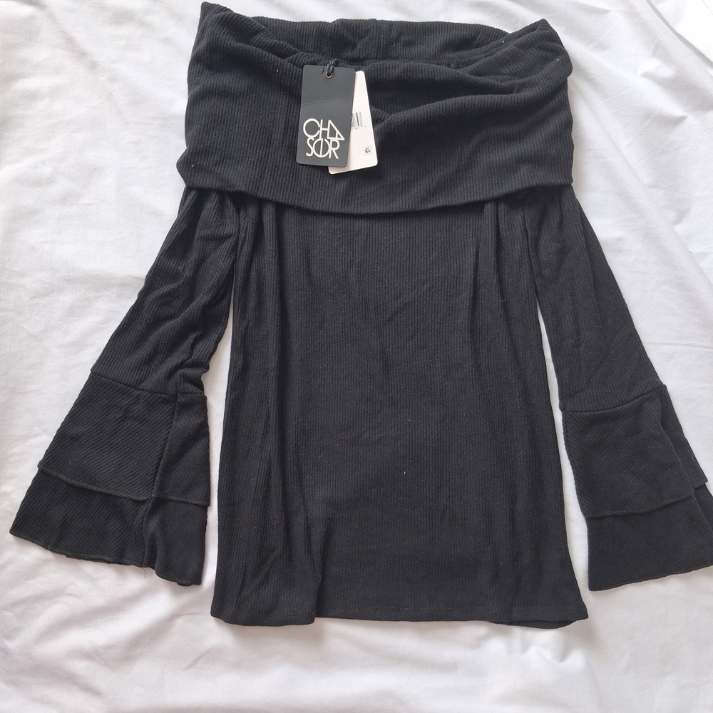 NWT Chaser Black Off-Shoulder Blouse bell sleeves